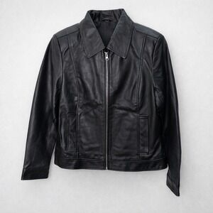 Decrum Womens Jose Black Leather Zip Moto Jacket Pointed Collar Snap Hem Size L